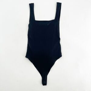 Topshop Ribbed Knit Bodysuit Top Womens Size 6 Black Square Neck Sleeveless Tank